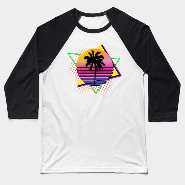 Colorful 80s Retro Palm Tree Vintage Sunset Baseball T-Shirt by Brobocop